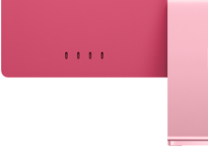 Back of pink iMac ports, with Four Thunderbolt ports, Wi-Fi 6E, and Bluetooth features