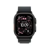 Smartwatch with a black case and blue-gray strap, showing a pink circular watch face and 10:09 time.