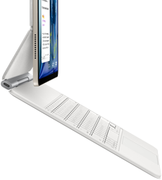 iPad Air, Starlight color, attached to Magic Keyboard, white color, side exterior