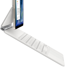 iPad Air, Starlight color, attached to Magic Keyboard, white color, side exterior