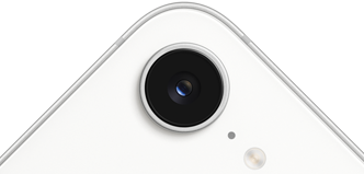 iPhone 17e, partial back exterior, white color, Fusion camera at top