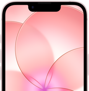 iPhone 17e, partial front exterior with Ceramic Shield 2, soft pink color, showing wallpaper image of a pink flower