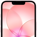 iPhone 17e, partial front exterior with Ceramic Shield 2, soft pink color, showing wallpaper image of a pink flower