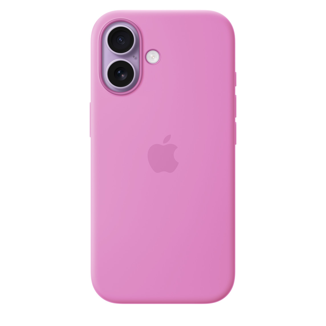 Pink iPhone back view with dual camera module and Apple logo centered on the pink rear panel