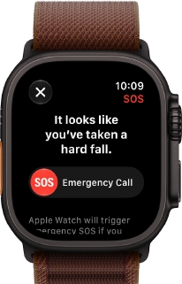 Apple Watch Ultra 4, titanium case, black color, satellite connection, right side exterior, Digital Crown, raised side button, Alpine Loop band, burgundy color