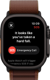 Apple Watch Ultra 4, titanium case, black color, satellite connection, right side exterior, Digital Crown, raised side button, Alpine Loop band, burgundy color