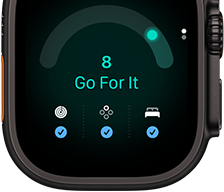 Apple Watch Ultra 4, titanium case, black color, readiness score of 8, right side exterior, Digital Crown, raised side button