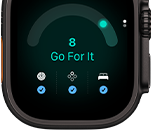 Apple Watch Ultra 4, titanium case, black color, readiness score of 8, right side exterior, Digital Crown, raised side button