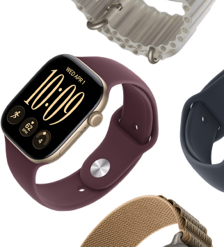 Apple Watch Series 11 bands: purple fog Sport Band, anchor blue Ocean band, light blue Alpine Loop